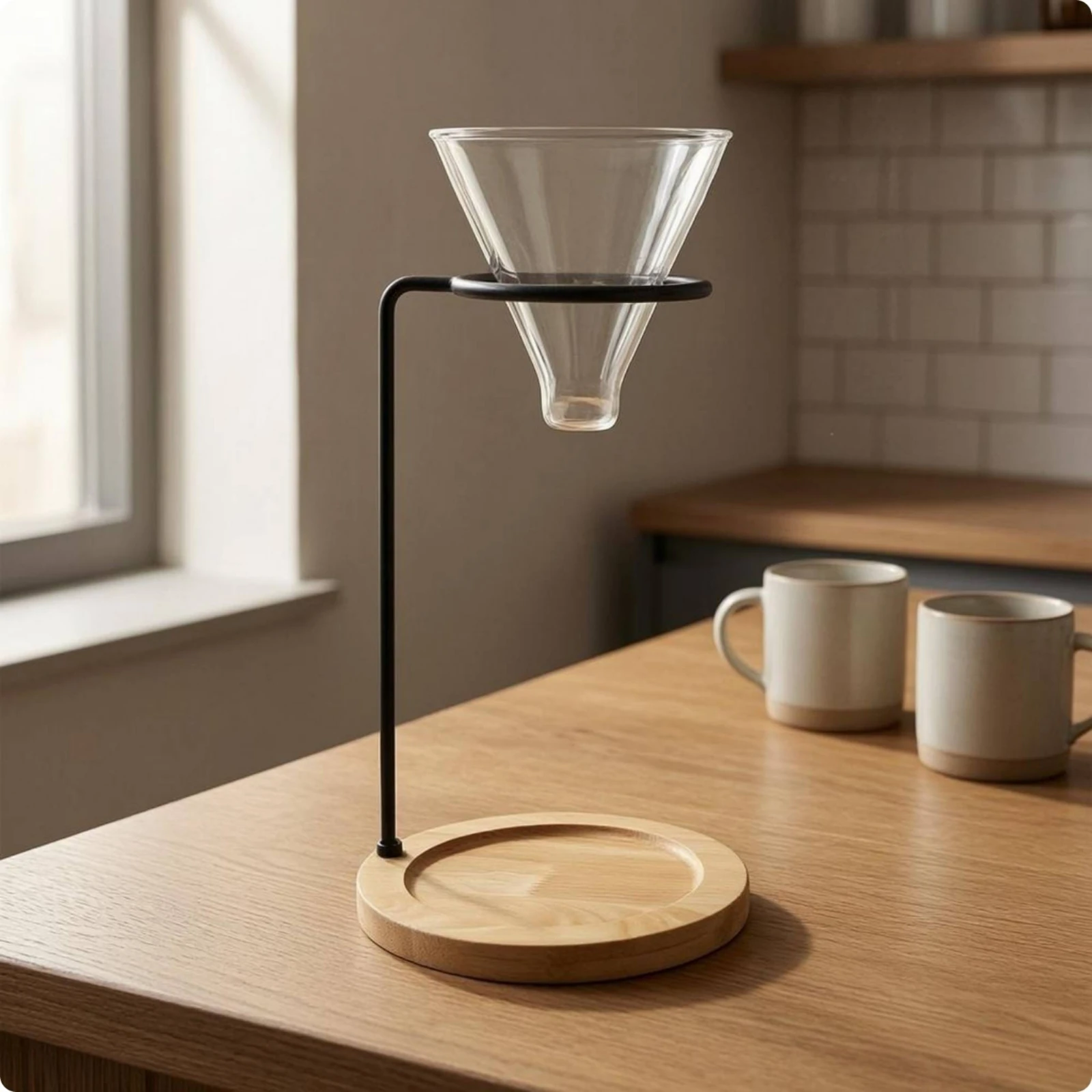 

Coffee Dripper Stand Circular Top Loop Wooden Coffee Dripper Stand Space Saving Heat Resistant