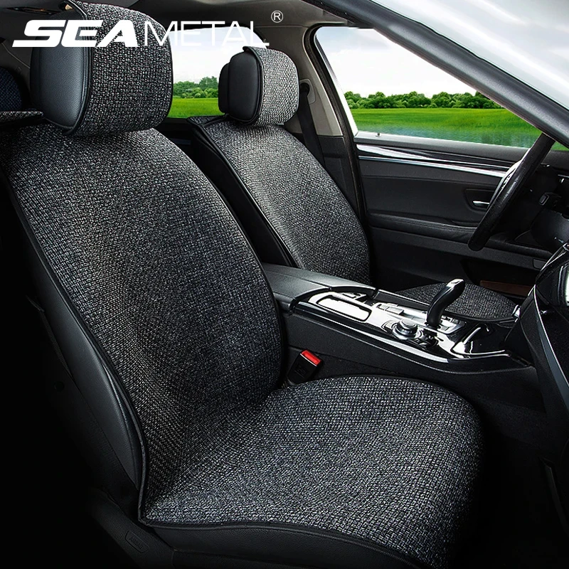 SEAMETAL Funda de lino para asiento de coche, cojín de lino transpirable para asiento de coche, Protector de asiento Compatible con Airbag a prueba de sudor para camión Suv Sedan