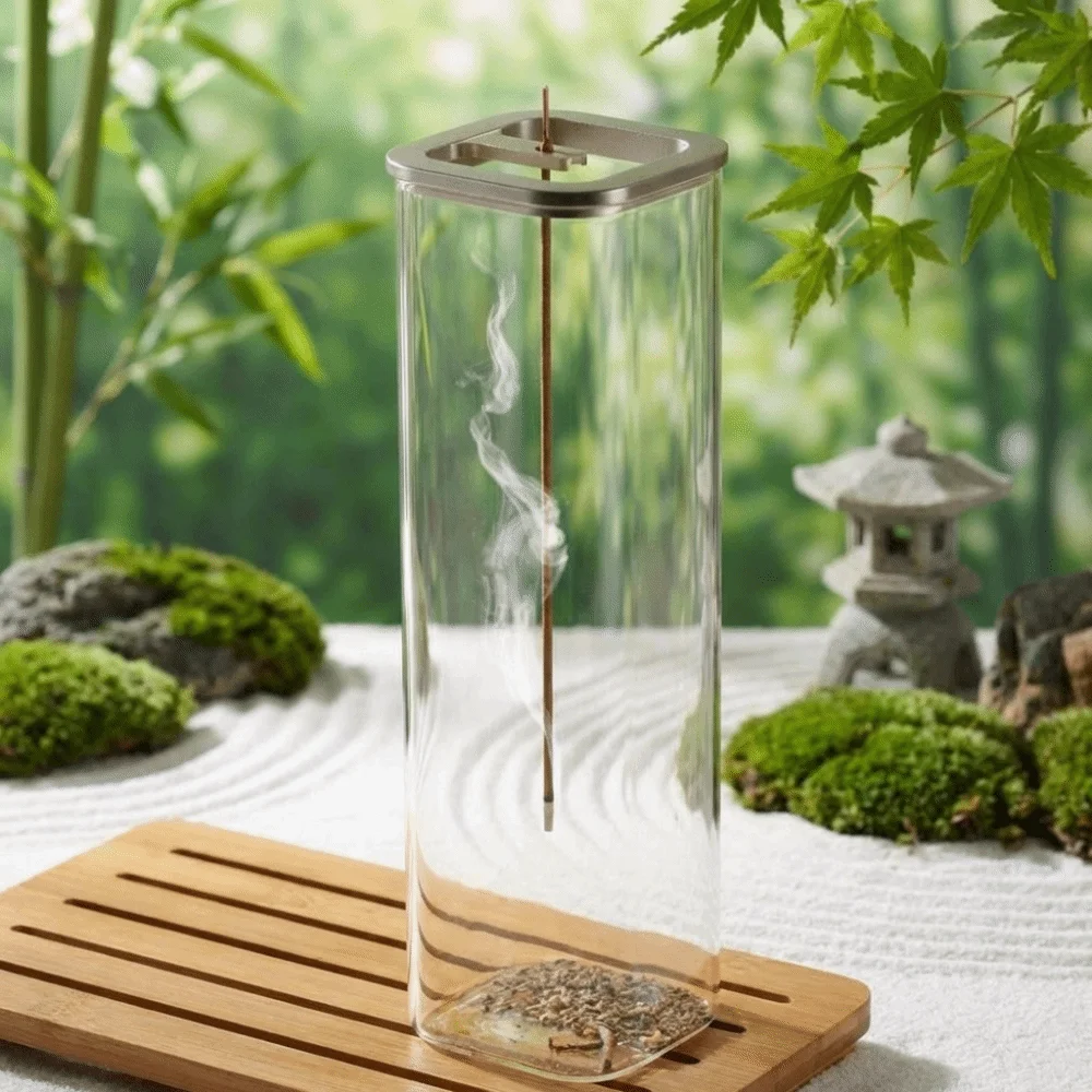 Cuboid Shape Incense Stick Stand Transparent Zen Style Removable Ash Collector Minimalist Upside-Down Incense Holder Spa