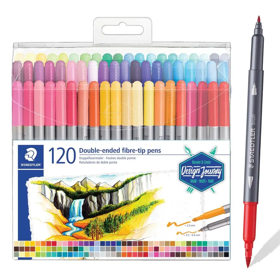

DoubleEnded FiberTip Pens, NonPermanent Ink, Fine amp Bold Writing and Coloring Tips, 120 Assorted Colors, 3200 TB120, Multicolo