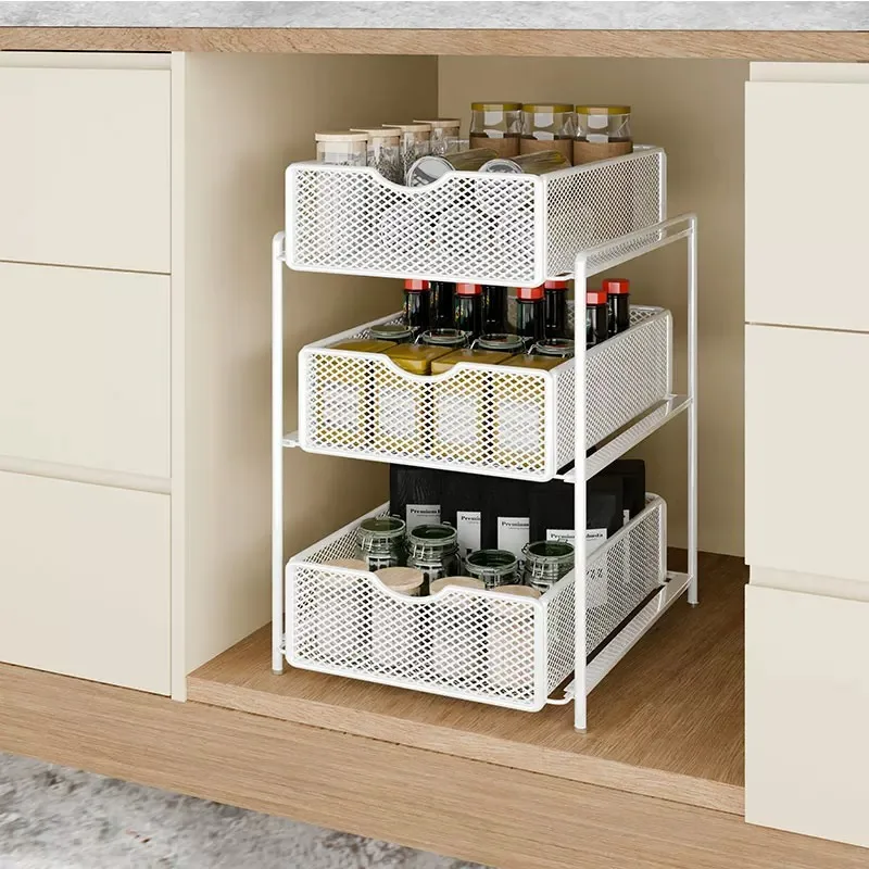 2 Tier Organizer with Storage Drawer Under Sink Sliding Cabinet Pull Out Basket Spice Rack Snack for Kitchen Bathroom Counter