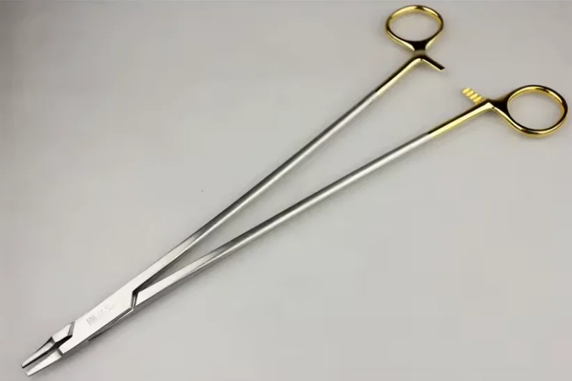 JZ TC Needle Holder Narrow Head Insert Gold Ring Handle Surgical Needle Holding Forceps for General Abdominal Surgery