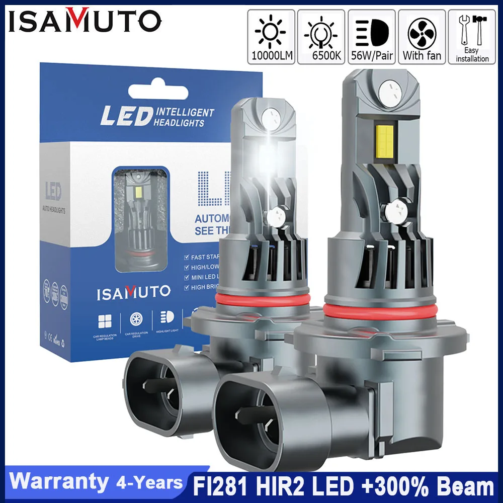 

ISAMUTO FI281 HIR2 9012 PX22d Светодиодная лампа с двойной медной трубкой 1:1, оригинальная лампа 12 В 56 Вт, 10000 лм, 6500 К, белая лампа для фар, пара