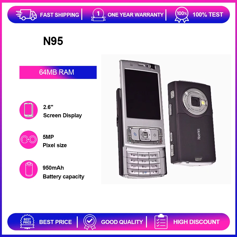 هاتف Nokia N95 5MP مكبر صوت بلوتوث مجدد غير مقفول، لوحة مفاتيح عبرية عربية روسية