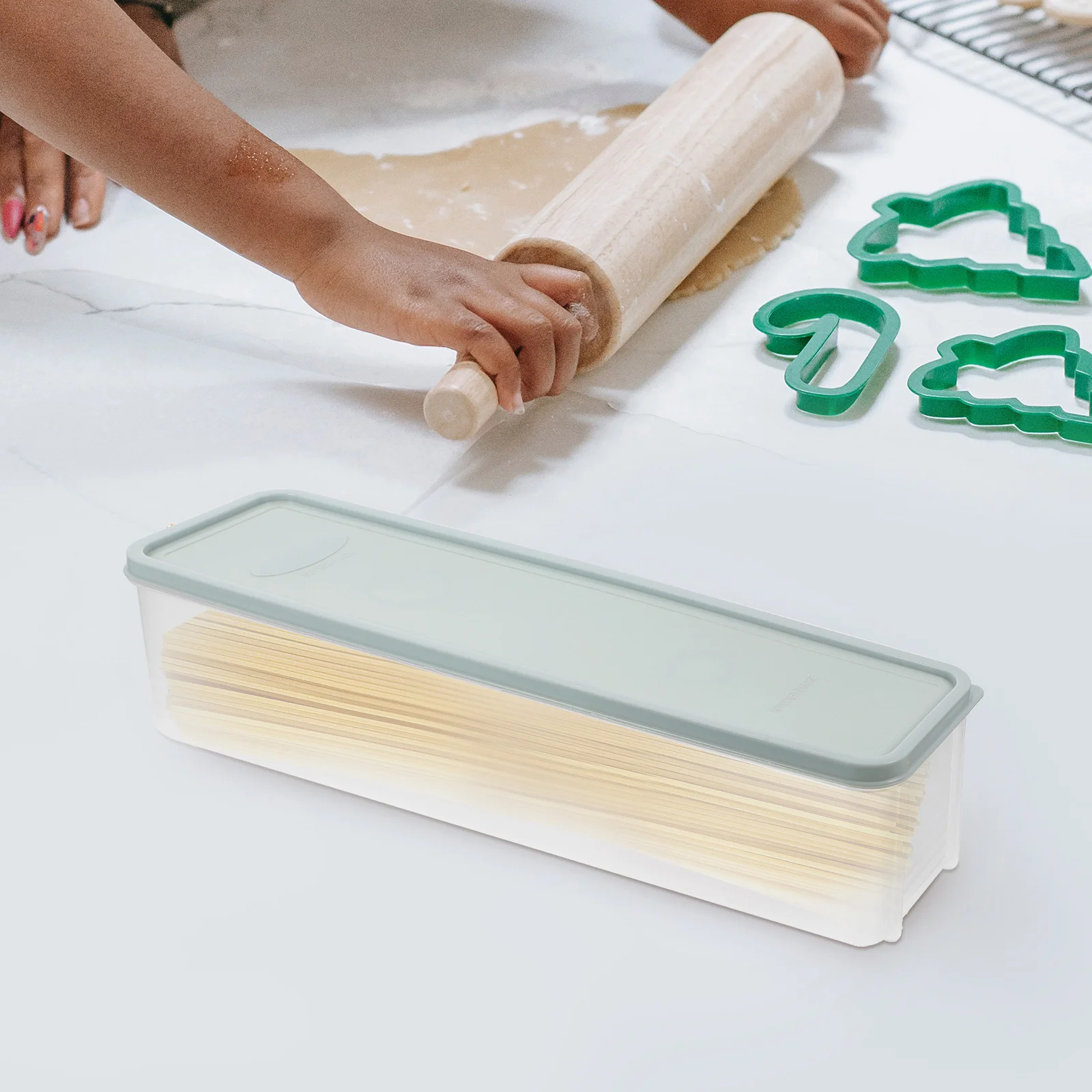 Scatola portaoggetti per spaghetti, 3 pezzi, per pasta fettuccine, contenitori grandi in PP blu per dispensa