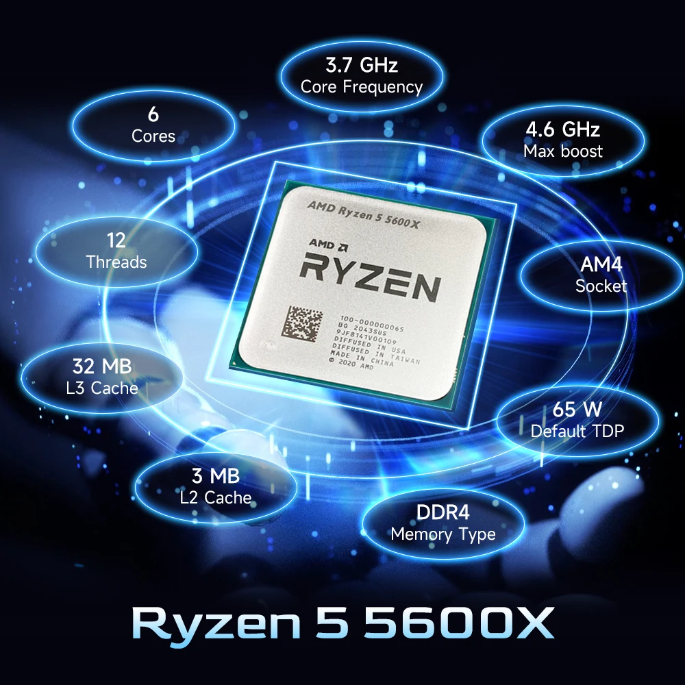AMD Ryzen 5 5600X NEW 65W 7NM L3=32M 3.7GHz 6-Core 12-Thread Gaming Processor DDR4 Socket AM4 R5 5600X but without fan