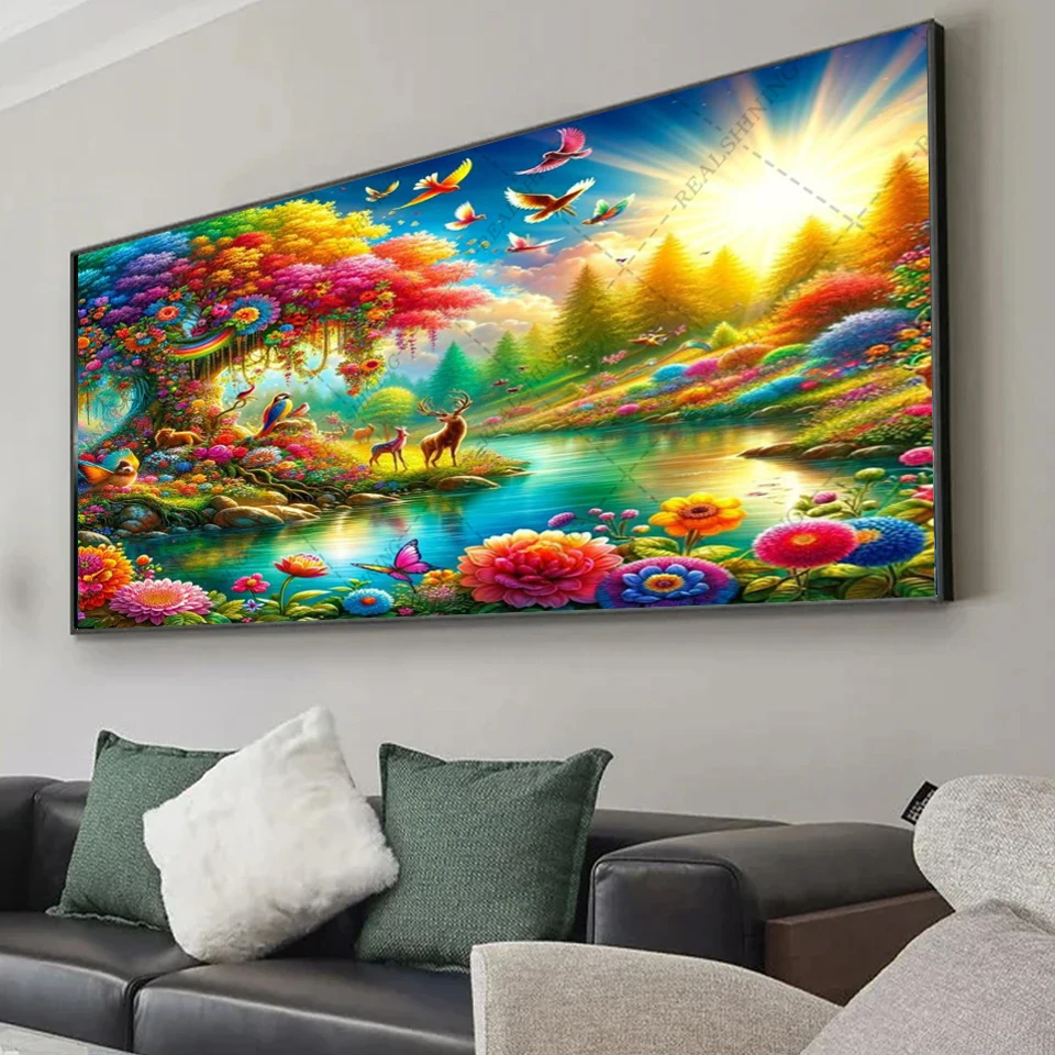 

Восход животных лесной пейзаж алмазная живопись озеро природа Diy ювелирные изделия вышивка крестиком полная алмазная мозаика 100x200 см на выбор