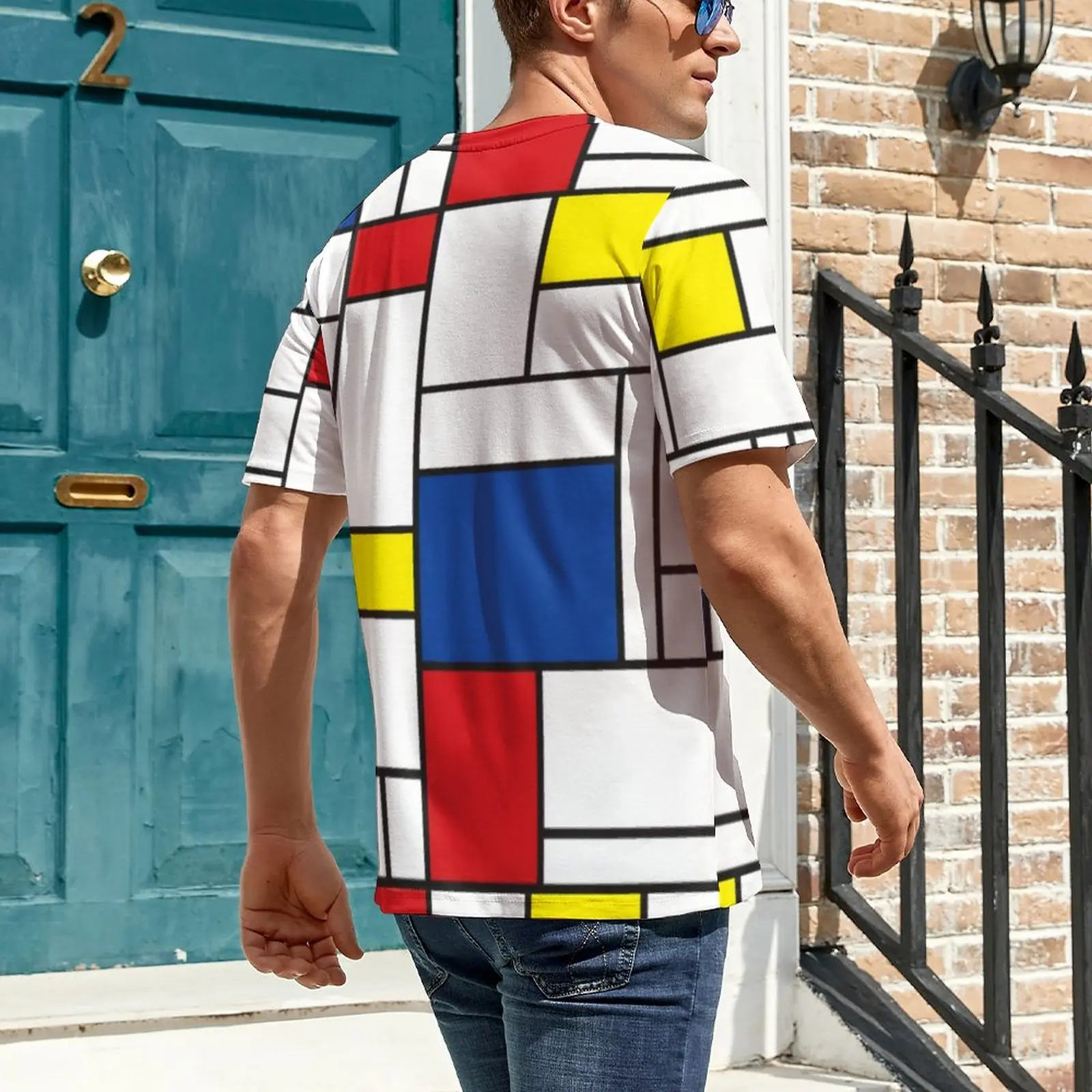 Mondrian Geometry T Shirt Modern Art Novelty T-Shirts Short-Sleeve Graphic Tops Hot Sale Summer Essential Big Size Tees