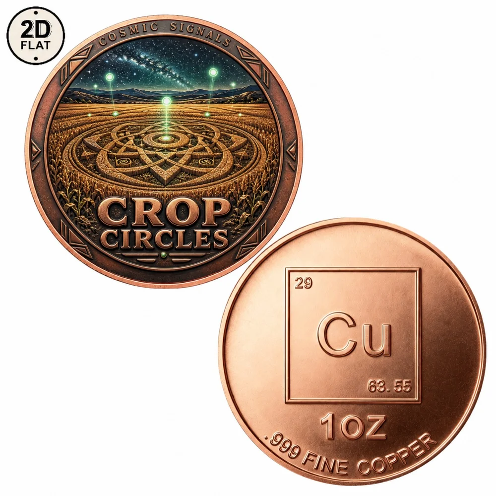 1pc Crop Circles Cosmic Signals 1oz .999 Fine Copper Challenge Coin Alien UFO Wheat Field Souvenir Medal Gift for Space Lovers
