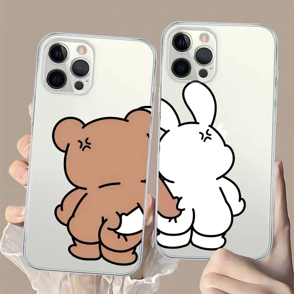 Niedliche Kaninchen-Bär-Paar-Design-Handyhülle für iPhone 17 16 15 8 7 6 6S Plus X SE XR XS 14 11 12 13 Mini Pro Max Mobile Case