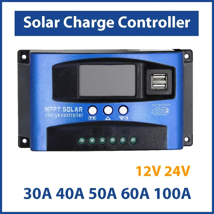 

30A 40A 50A 60A 100A MPPT Контроллер заряда солнечной батареи 12 В 24 В Dual USB Автоматический солнечный регулятор ЖК-фотоэлектрический контроллер подходит для литиевой батареи