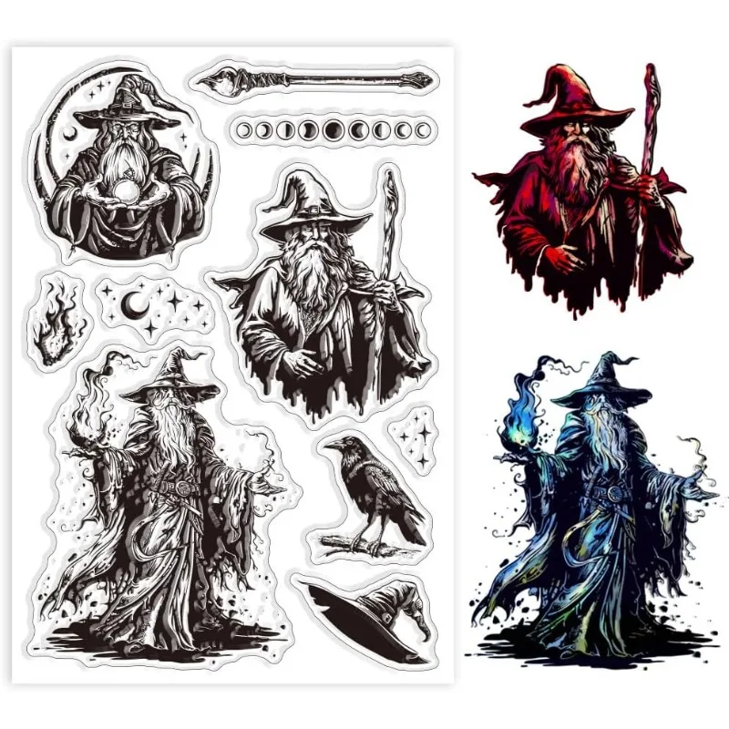 1Sheet Magic Wizard Clear Stamps for Cards Making Witchcraft Clear Stamp Seals Transparent Stamps for DIY Scrapbooking Photo