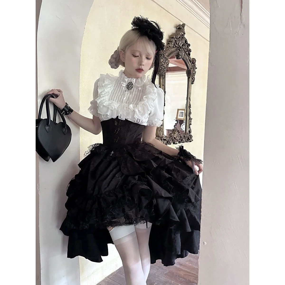 ensemble-jupe-gothique-lolita-pour-femmes-nouveau-style-robe-deux-pieces-a-manches-courtes-jupe-mi-longue-en-a-line-avec-coussinets-de-poitrine-vetement-d'automne