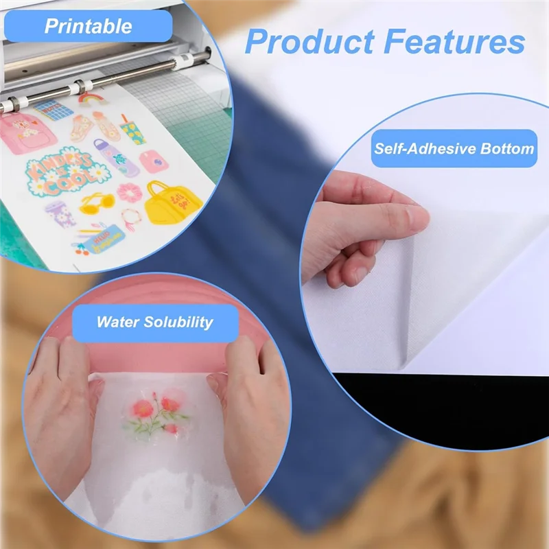 

6 Sheets Of Sticky Water Soluble Embroidery Stabilizer, Dissolvable Printing Paper Wash For Printed Embroidery