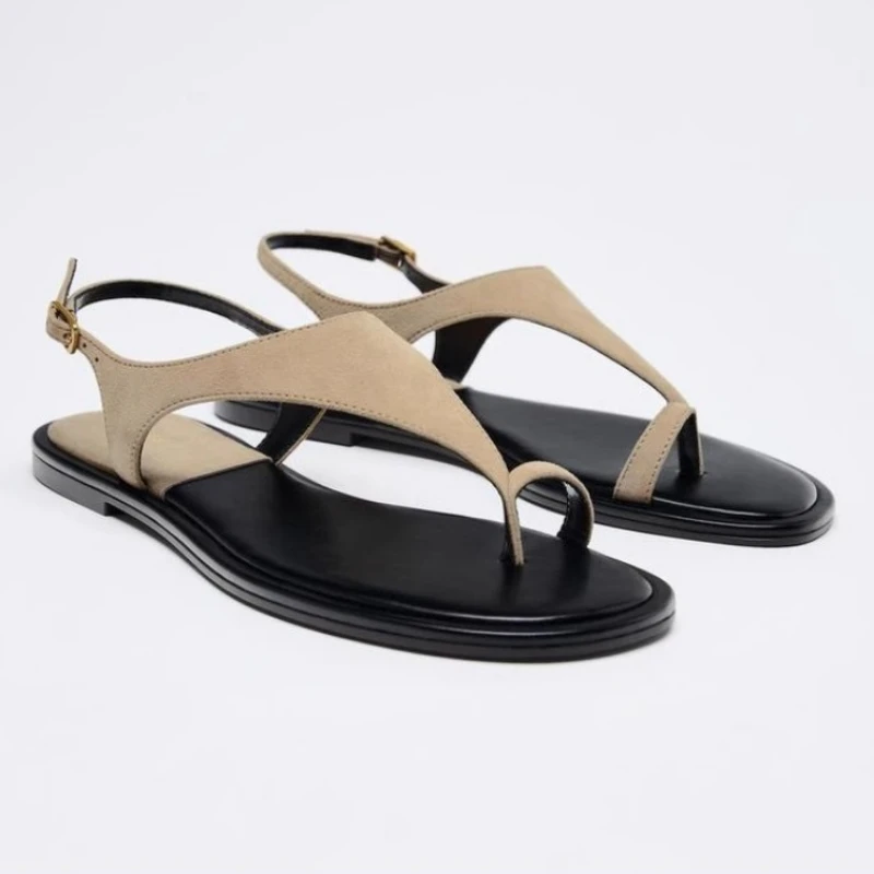 

Summer New Flat Bottom Buckle Strap Women's Sandals Casual Versatile Comfort Pinch Toe Concise Beach Sandals Women