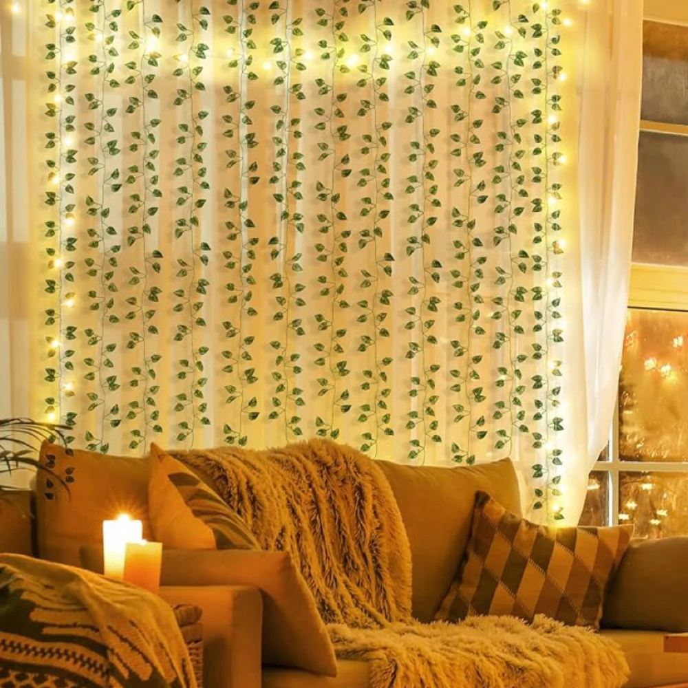 2 Meters  Artificial Green Leaf Vine Home christmas  Wedding Bridal garden wall Hanging green plants party Decoration LED light image 3
