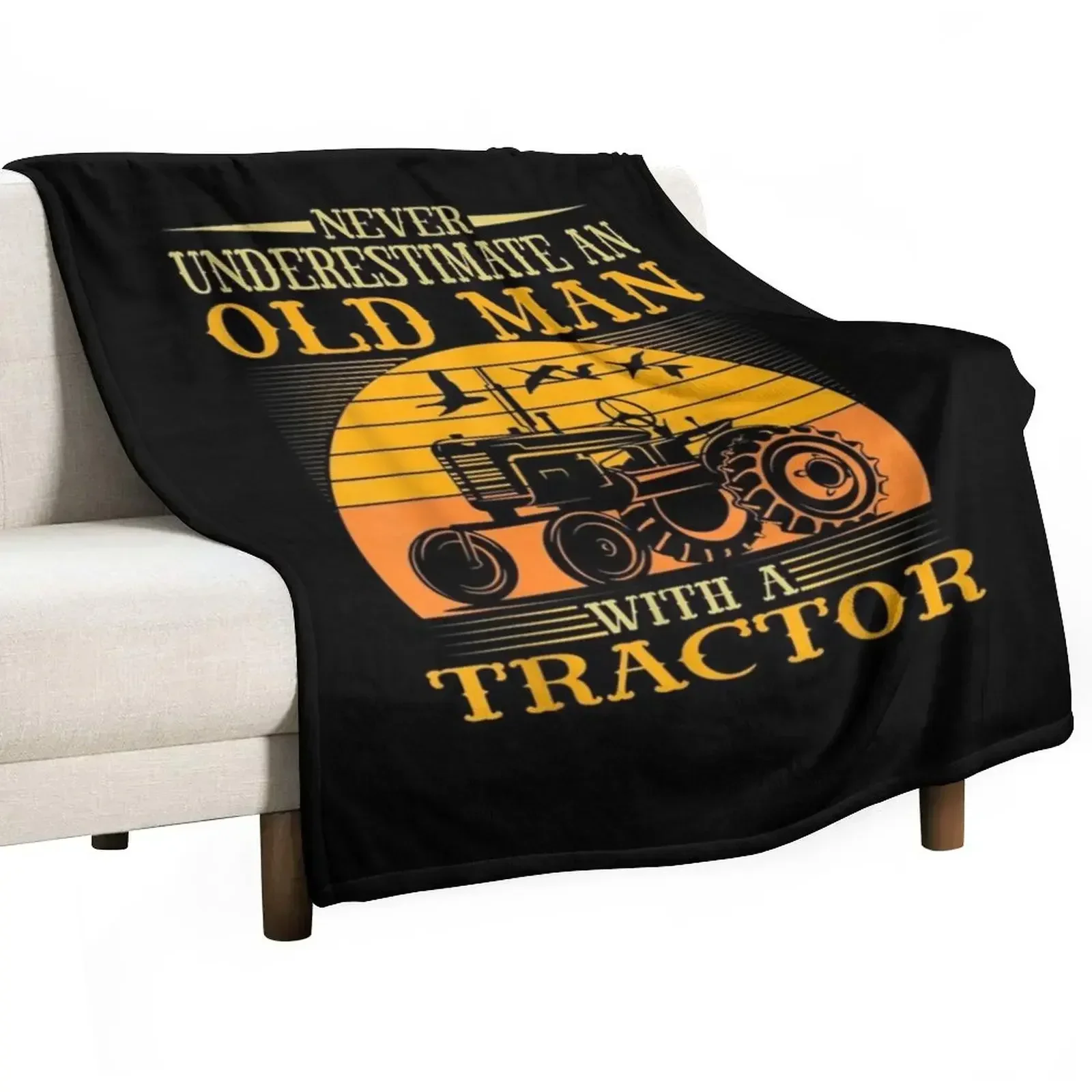 

Never Underestimate An Old Man With A Tractor - Birthday Gift Farmer Throw Blanket Plush Flannels Blankets