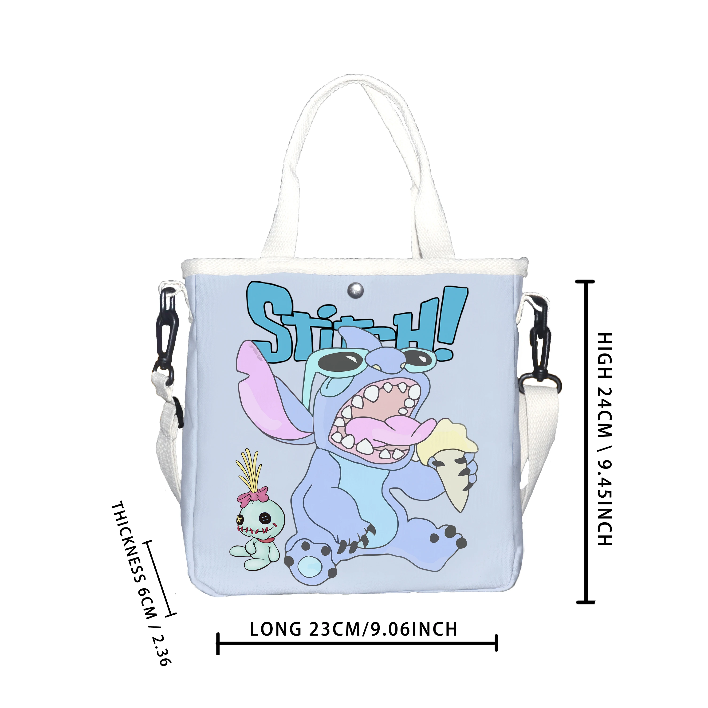 A Stitch ice cream themed printed cute canvas bag, suitable for commuting, daily leisure use