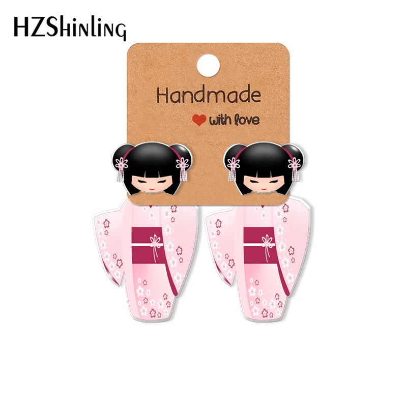 2021 New Kokeshi dolls Acrylic Stud Earring Lovely Epoxys Resin Jewelry Handmade Items Gifts Girl