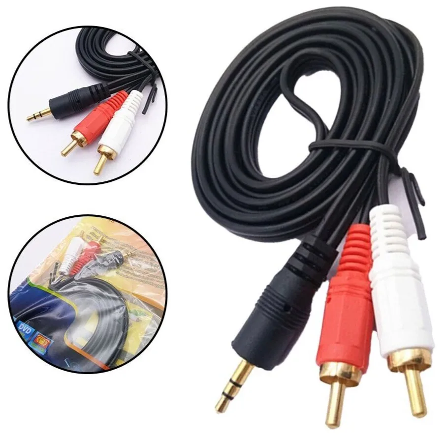 KCG AUX 3.5mm Audio Jack To 2-RCA Male Plugs, OFC High Grade Cable, 1.5 Metres