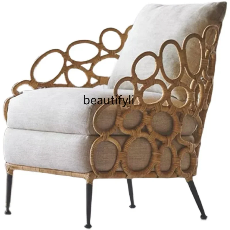 

Outdoor Rattan Sofa Single Creative B & B Balcony Courtyard Garden Villa Retro Furniture vanity chair