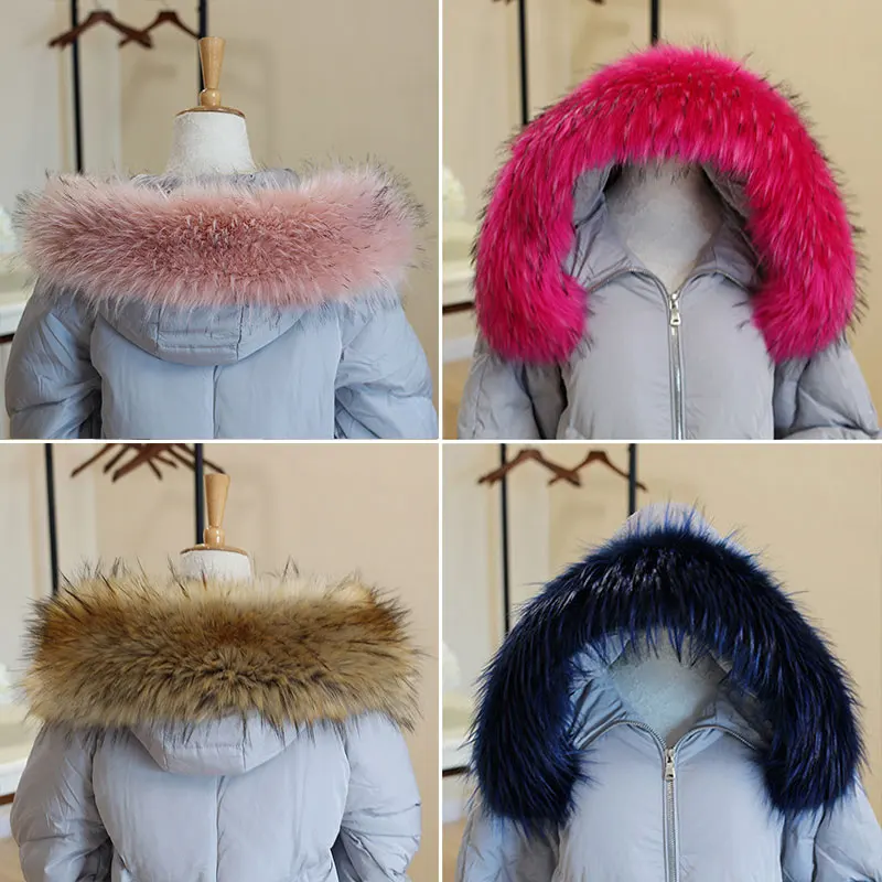 Winter Thicken Warm Faux Fur Collar Multicolor Fake Fur Scarf Down Coat Jacket Hood Fur Trim Decor Fashion Clothes Accessories