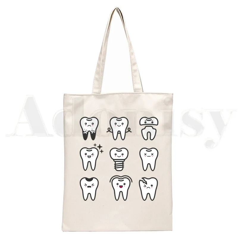 Bolsa de ombro de lona para mulheres e meninas, bolsas engraçadas, bolsa de compras casual elegante, dente e dentista estética gráfica