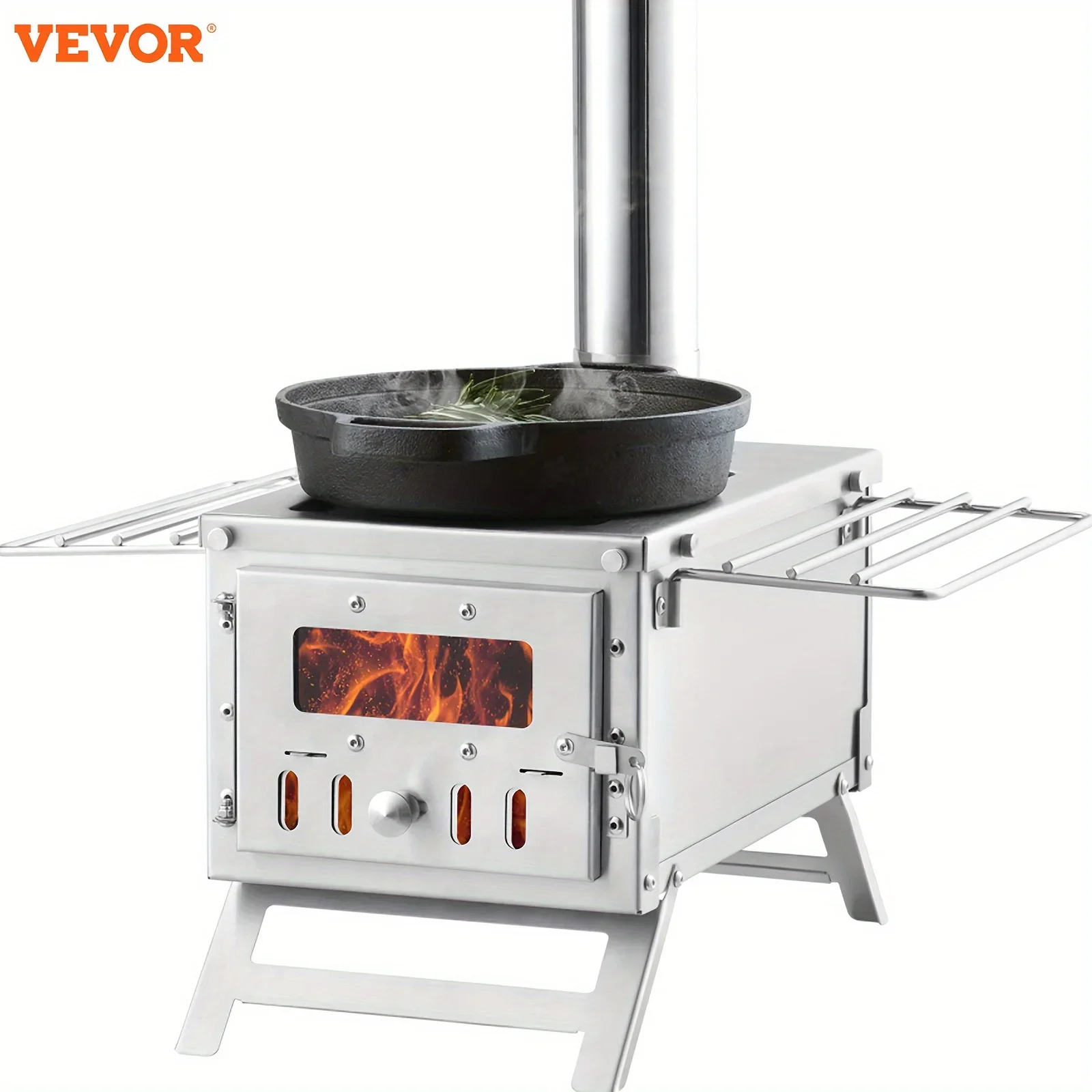 

VEVOR Wood Stove, 80 Inch, Stainless Steel Camping Tent Stove, Portable Wood Burning Stove With Chimney Pipes & Gloves, 700in³Firebox Hot Tent Stove For Outdoor Cooking And Heating With 8 Pipes