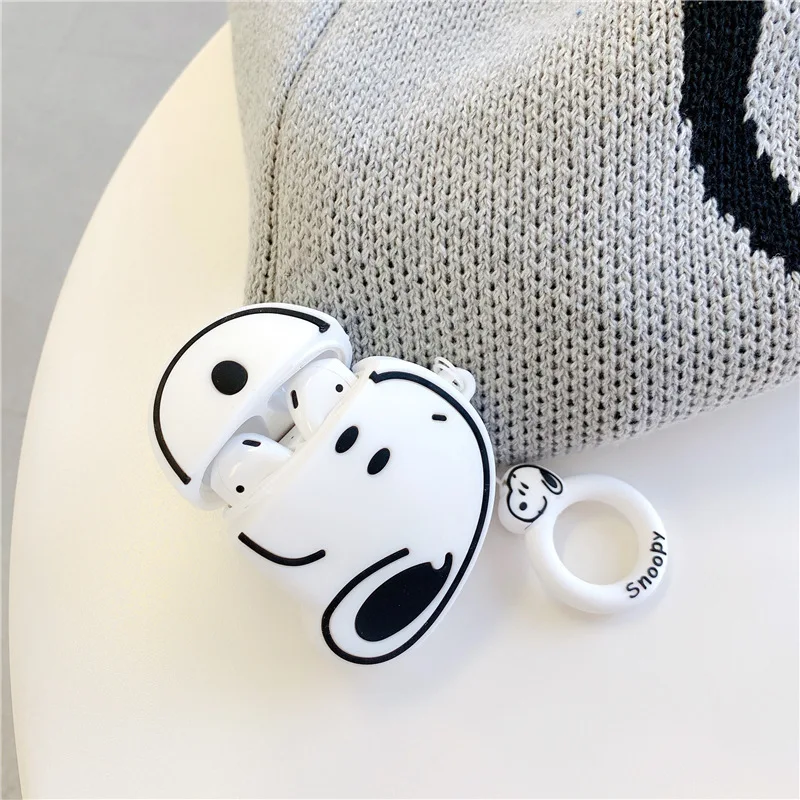 Snoopy-funda con forma de dibujos animados para auriculares inalámbricos, funda protectora de silicona, tendencia creativa, adecuada para Airpods