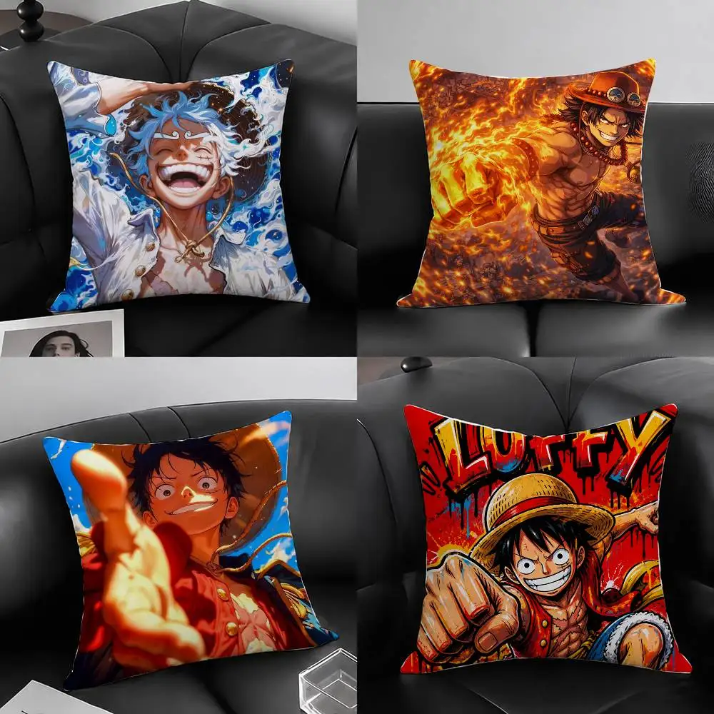 One Piece Sun God Nika Anime Plush Pillow Cover Soft Short Plush Cushion Cover For Sofa Bedroom Home Decor Gift Decoration