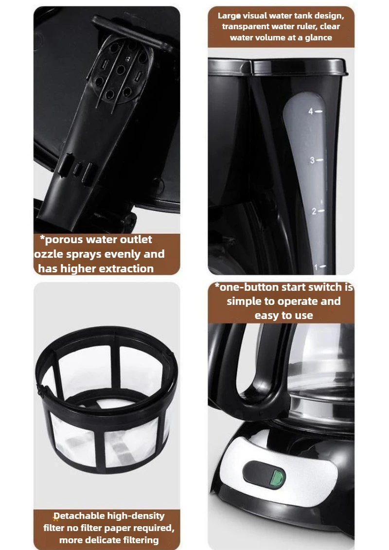 600ML 다기능 드립 커피 머신 미국 미니 커피 머신 휴대용 이중 목적 커피 머신 가정용