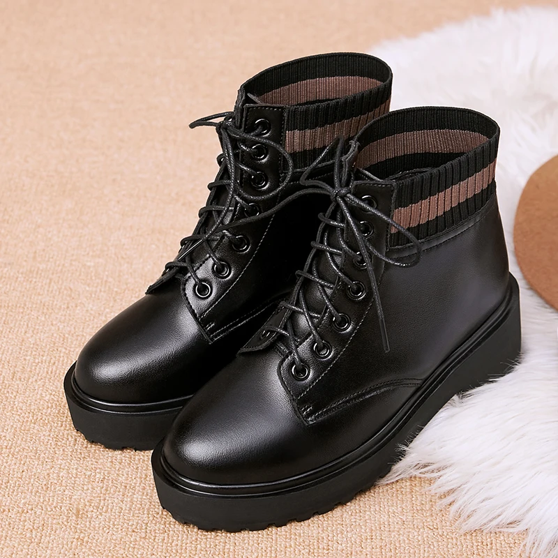 Women Winter Boots Shoes Platform 2024 New Genuine Leather Large Size 41 42 43 Women Ankle Boots Wool Warm Non-slip Boots Ladies