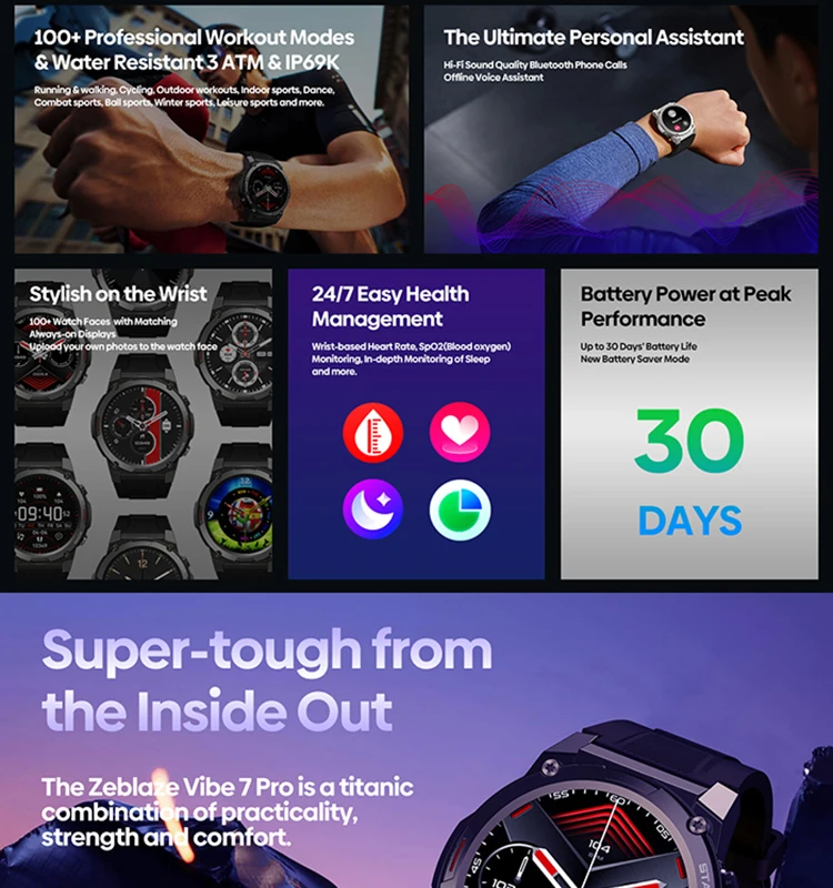 Zeblaze Vibe 7 Pro Smart Watch Display AMOLED da 1,43'' Chiamate telefoniche Hi-Fi Robustezza di livello militare