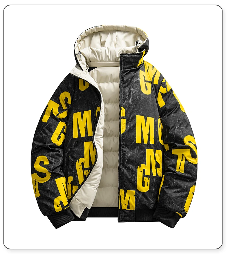2026 Winter Men's Cotton Jacket letter pattern double-faced Cotton Jacket men Winter Coat Edition Trendy Thick solid color