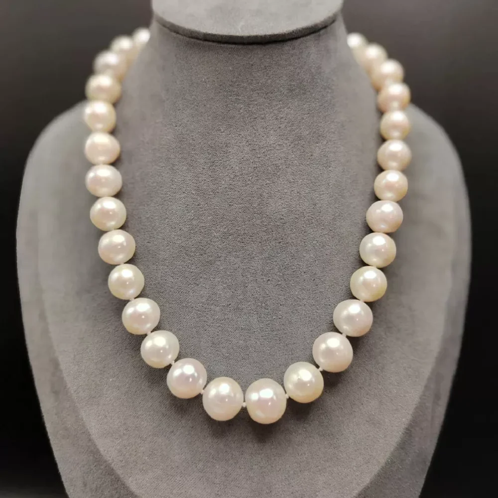 Giant 11-12mm AAAA Pure Natural Japanese Round Pearl White Pearl Necklace 16/36 inches 925S