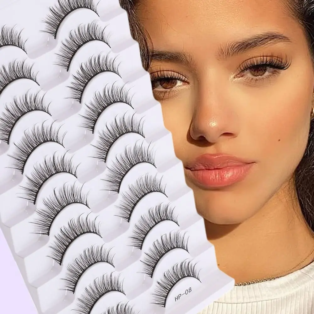 10 Pairs New Natural Long False Eyelashes Fluffy Black Stem 3D Mink Eyelashes Soft Cross Manga Lashes Eyelash Extension