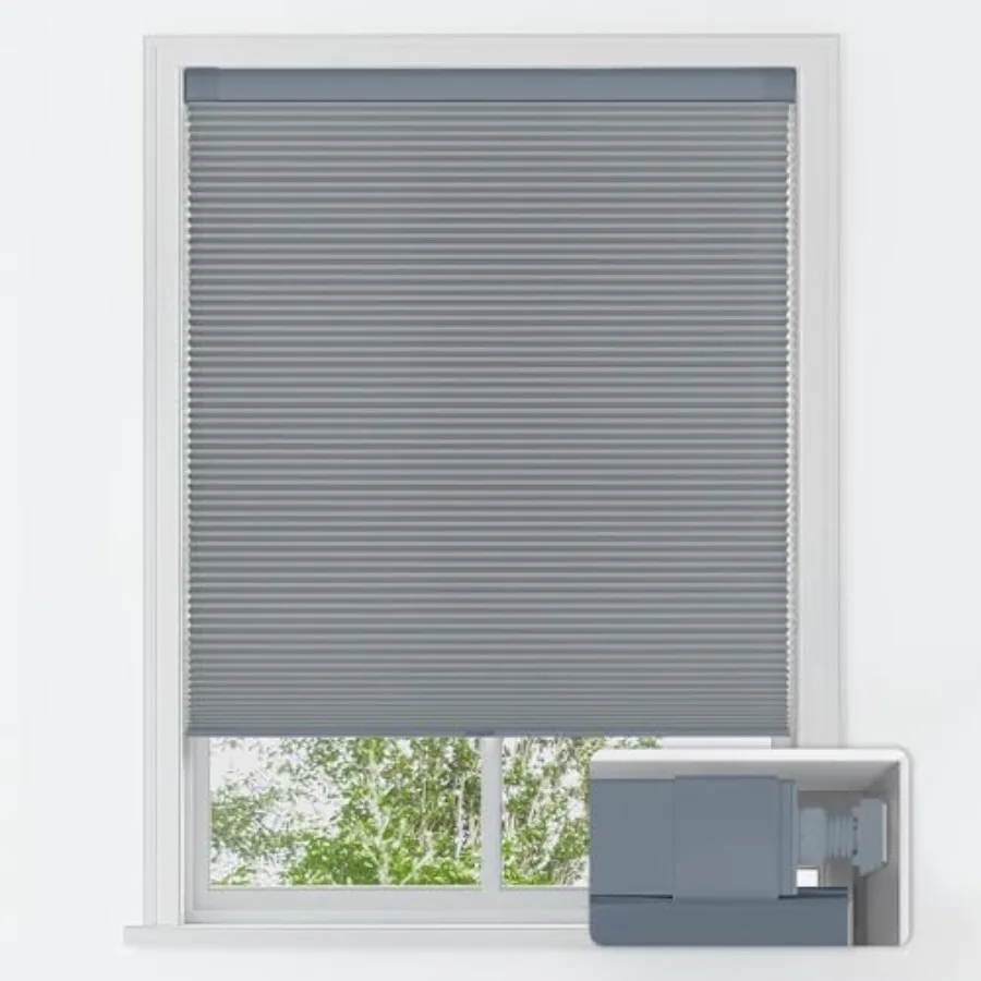 

No Tools No Drill Cordless Cellular Shades, Blackout Light Blocking Honeycomb Shades for Home, Thermal Insulation Blinds for Wi