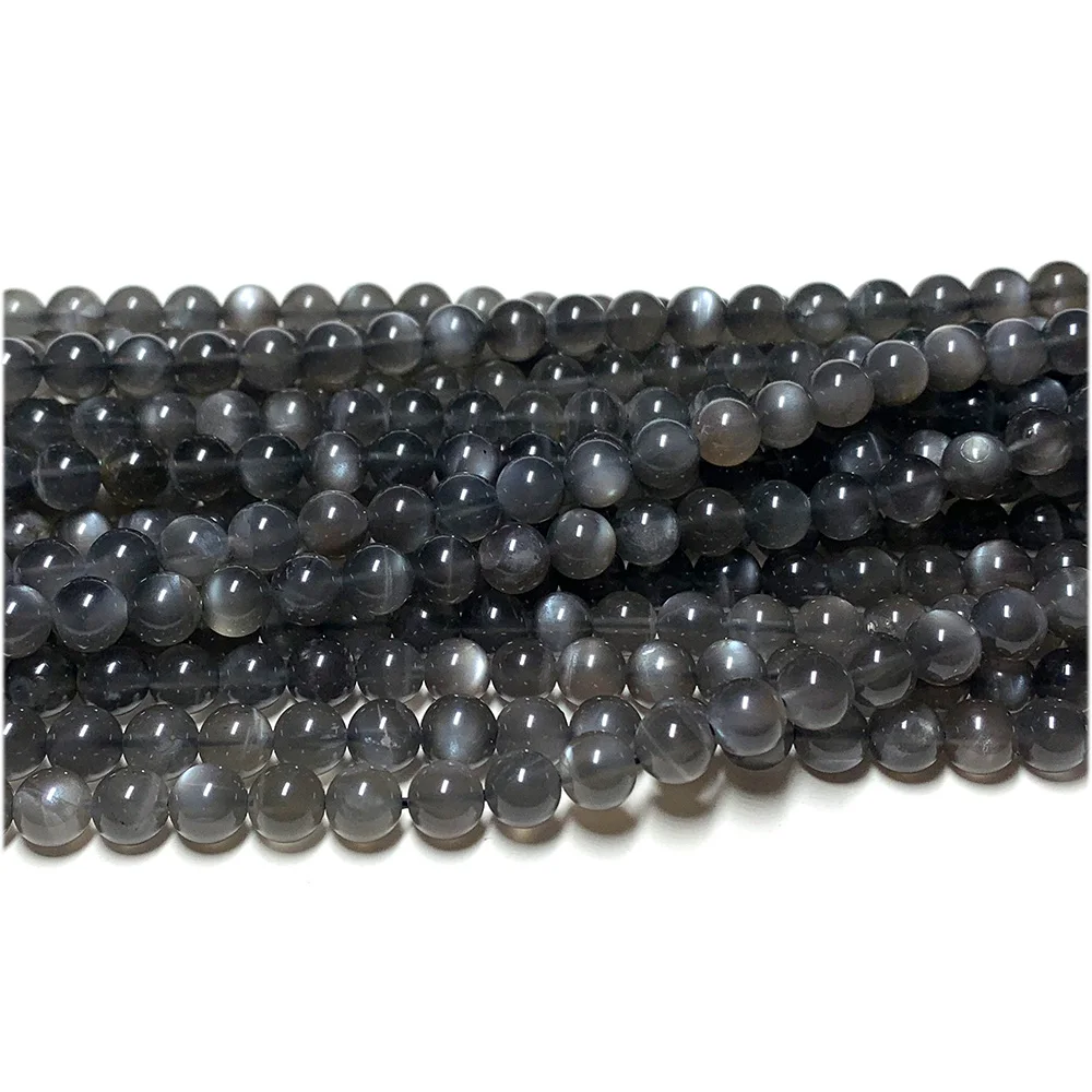 Veemake Natural Black Moonstone Flash Light Round Loose Ball Beads 08089