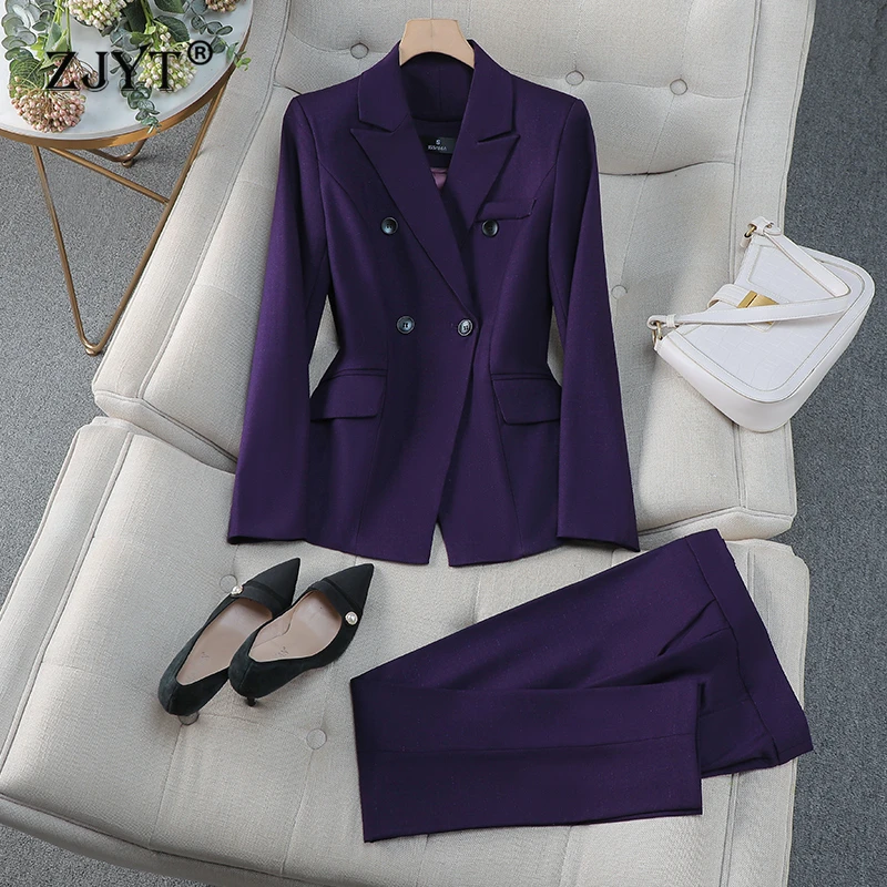 ZJYT Blazer Pants Sets for Women 2 Pieces Office Lady Business Work Outfit Autumn Winter New Matching Sets Jacket Trousers Suit