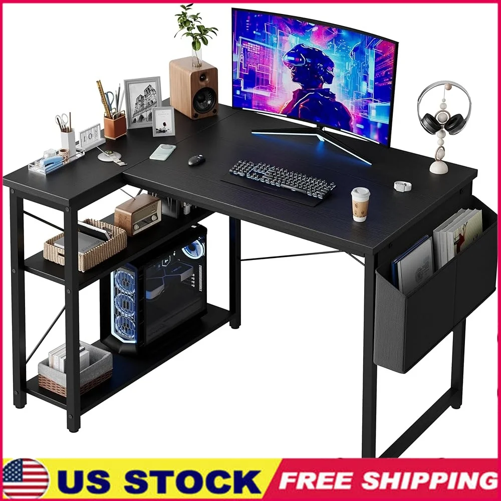 

L Shaped Desk with Shelves Storage Bag Modern Gaming Computer Table Office Study Workstation Essential Furniture