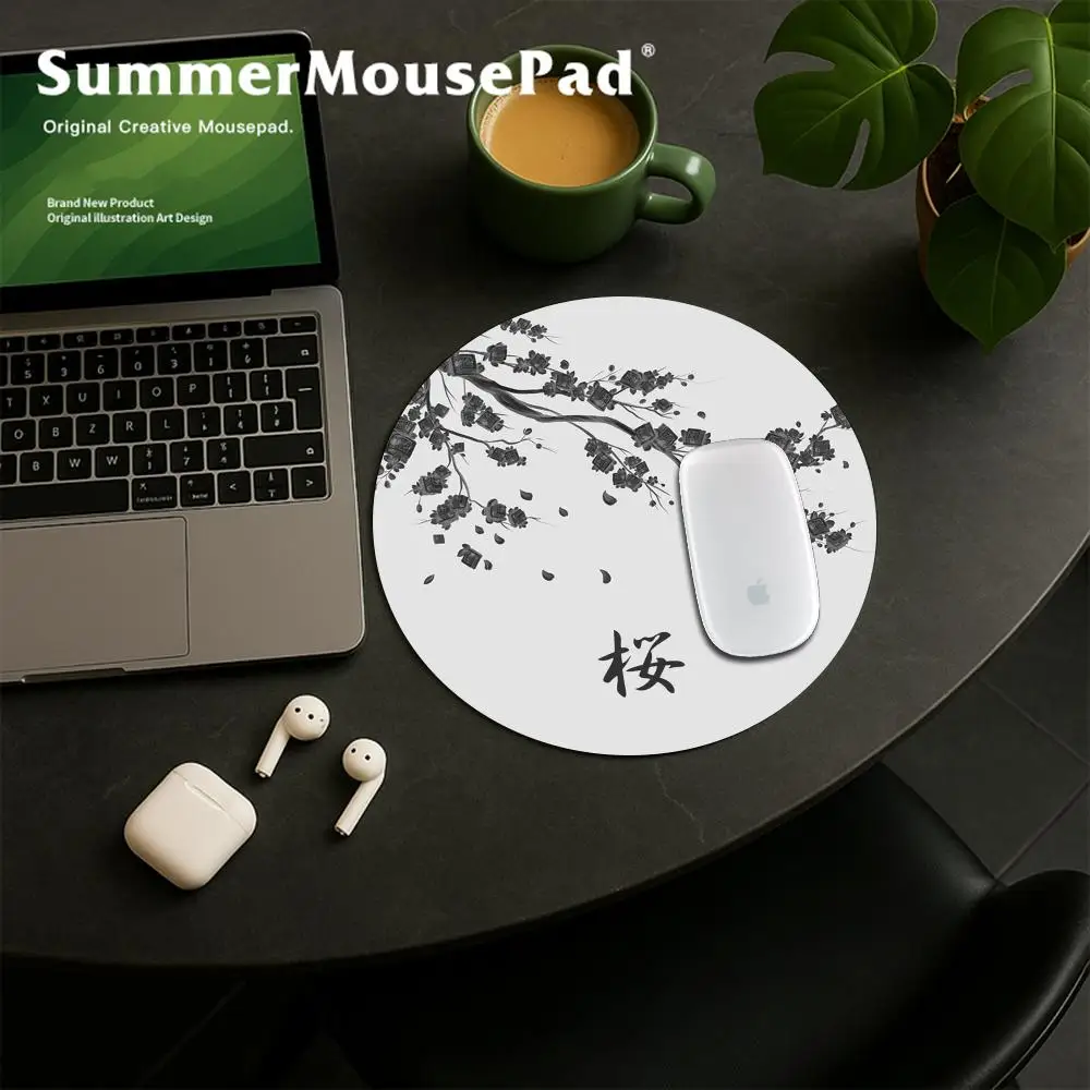 22x22 HYBXAXC Pink Japanese Cherry Blossom Round Mouse Pad Desktop Computer Keyboard Wireless Mouse Boy Girl Gift for Play games