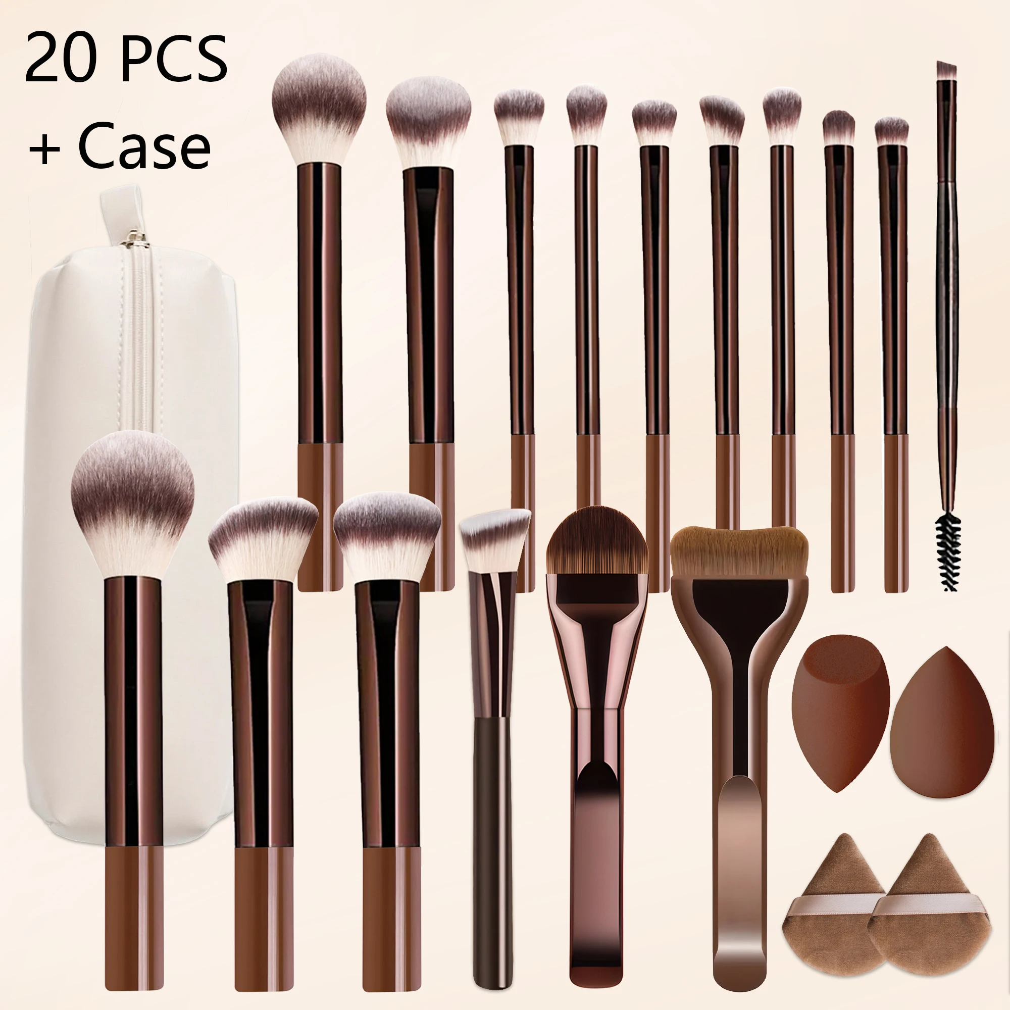20-teiliges Make-up-Pinsel-Set mit Etui, weiche Borsten, Pinsel für Foundation, Puder, Rouge, Concealer, Lidschatten, tierversuchsfrei & vegan
