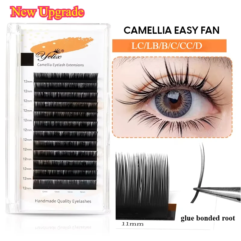 Yelix Camellia Lashes Easy Fan False Eyelashes LC LB B C D Curl Natural Soft Eyelash Extensions Russian Volume Individual Lashes