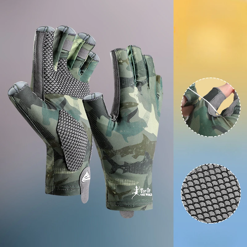 Guantes de pesca de seda de hielo para hombre, protección solar, exposición a los dedos, alta elasticidad, antideslizante, equitación, guantes de