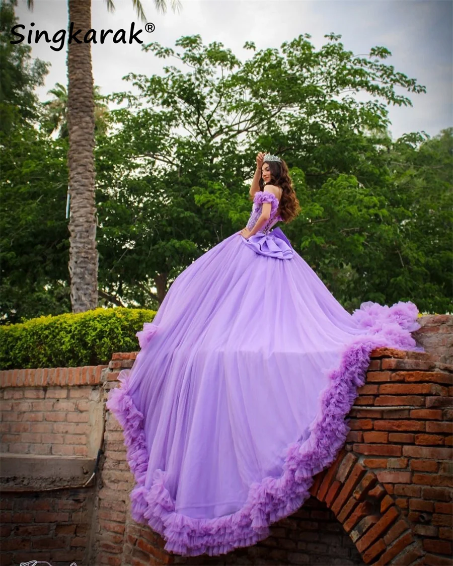 

Cute Lilac Quinceanera Dresses 2025 With Bow Beads Crystals Tiered Ruffles Vestidos De 15 Anos Birthday Party Dress Customized