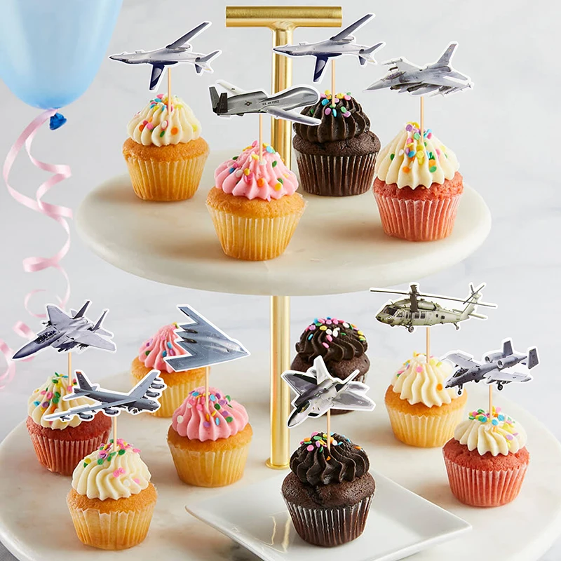 Cake Topper Plane Excavator Bulldozer Truck DIY Cake Cupcake Toppers Men Happy Birthday Party Traffic Light Dessert Decor Flags