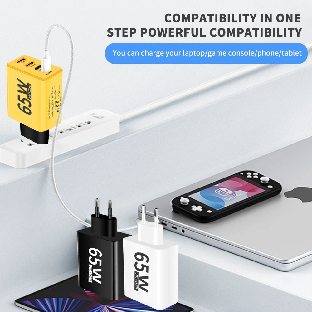 4 Ports USB C Charger 65W Quick Charge Mobile Phone Power Adapter For iPhone Samsung Xiaomi Huawei Wall Fast Charging EU/US Plug