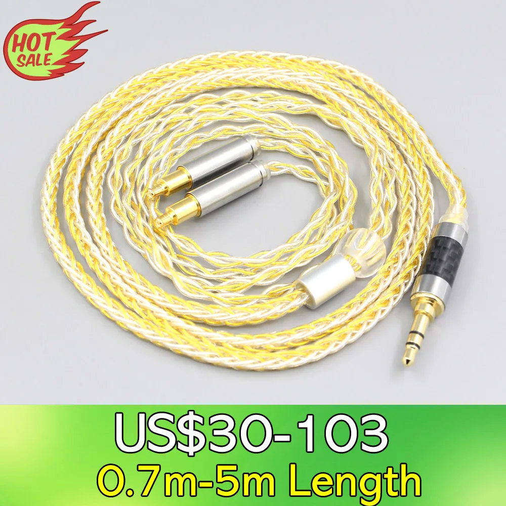 

LN007315 8 Core OCC Silver Gold Plated Braided Earphone Cable For Audio Technica ATH-ADX5000 ATH-MSR7b 770H 990H A2DC