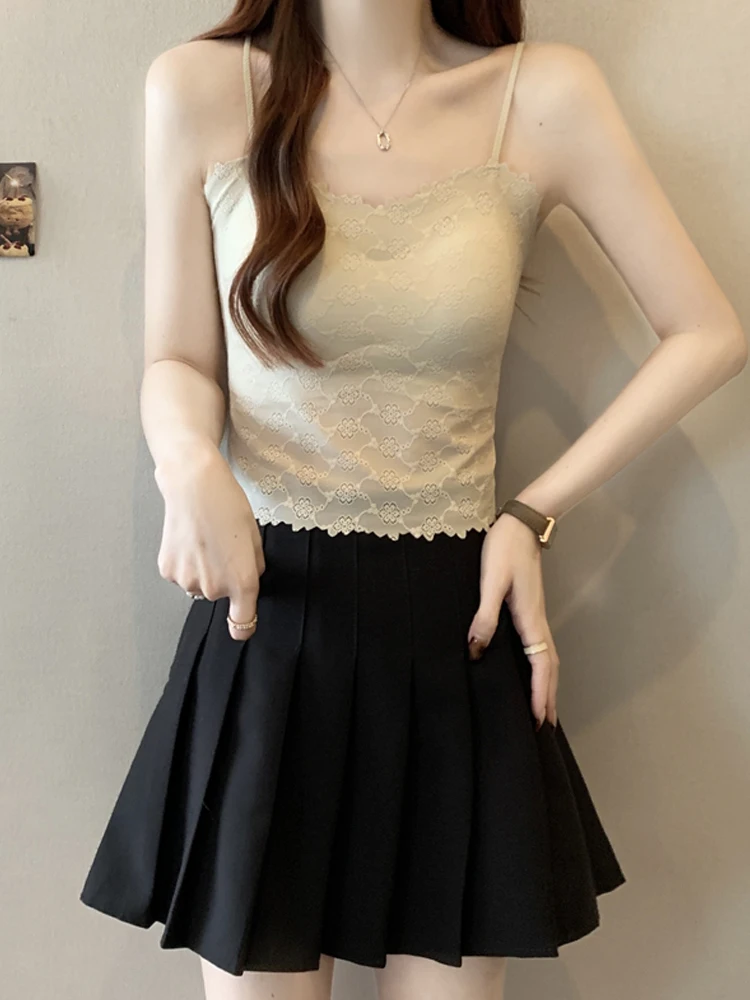 Weiß Spitze Strap Weste Top frauen Inner Wear Tank Top Pad Brtte Sommer Neue Sle Bal Crop Top Fene Ele