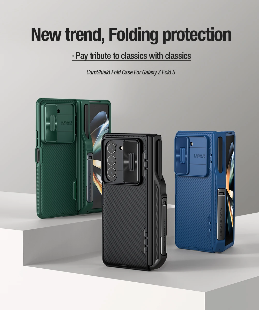 

NILLKIN For Samsung Galaxy Z Fold 5 5G Case With S-Pen Pocket Camshield Lens Kickstand Silicone Slide Camera Protection Cover